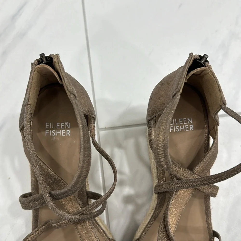 NEW! Eileen Fisher Wanda Metallic Suede Espadrille - Size 8.5